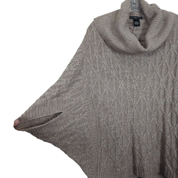 Design History Women’s Poncho Tan Sweater Large Cowl Neck Cable Knit Pullover - Picture 4 of 10